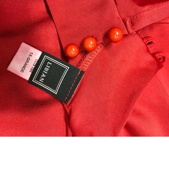 Libian PLUS SIZE Red Stretchy Shiny Bodycon Dress  Mock Neck Long Sleeve NWOT - Picture 6 of 6